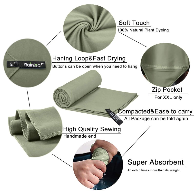 Rainleaf Microfiber Towel Perfect Travel & Gym & Camping Towel. Quick Dry - Super Absorbent - Ultra Compact - Lightweight. Suitable for Trip, Beach, Shower, Backpacking, Pool - Image 3